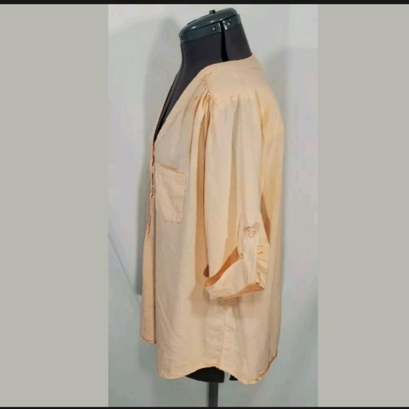 Sandro Linen Blend Henley Top Plus Size 1X Peach - Picture 5 of 8